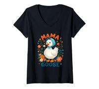 Womens Cute Mama Goose Mother's Day Lovely Mom Goose Mommy V-Neck T-Shirt