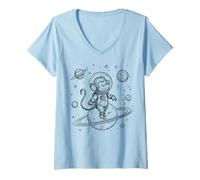 Women's Cute Monkey Astronaut Space Explorer Planet Adventure V-Neck T-Shirt