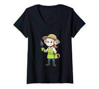 Women's Cute Monkey Gardener Planting V-Neck T-Shirt