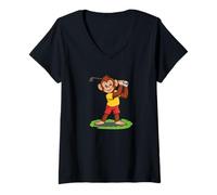 Womens Cute Monkey Golf Player Ironic Animal V-Neck T-Shirt