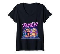 Women's Cute Monkey Punch Baby Graphic Retro Synthwave V-Neck T-Shirt