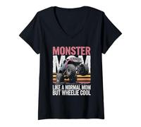 Womens Cute Monster MOM Like Normal Mommy But Wheelie Cool Birthday V-Neck T-Shirt