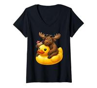 Women's Cute Moose Rubber Duck V-Neck T-Shirt