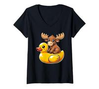 Women's Cute Moose Rubber Duck V-Neck T-Shirt