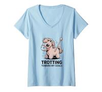 Women's Cute Motivational Pony Trotting Toward My Goals V-Neck T-Shirt