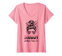 Women's Cute Mud Run Muddy Still Pretty Mudding Dirt Bike Princess V-Neck T-Shirt
