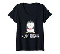 Womens Cute Mummy Mother Mum Penguin V-Neck T-Shirt