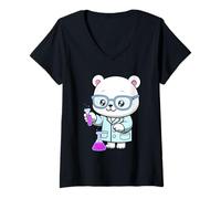 Womens Cute Nerdy Polar Bear Cartoon Design V-Neck T-Shirt