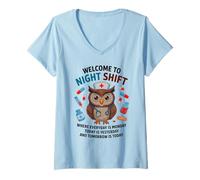 Women's Cute Night Shift Nurse Owl ER ICU Staff Welcome Week Squad V-Neck T-Shirt