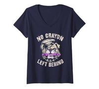 Womens Cute No Crayon Left Behind Military Corps Armed Forces Humor V-Neck T-Shirt