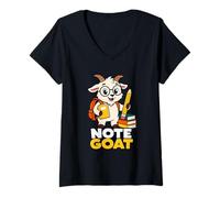 Women's Cute Note Goat Study School Graphic V-Neck T-Shirt