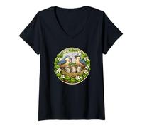Women's Cute Nuthatch in the Nest Bird Watcher Spring Songbird V-Neck T-Shirt