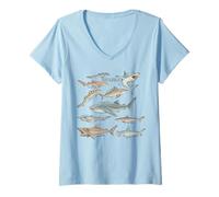 Women's Cute Ocean Life Exploration Outfits for Kids Shark V-Neck T-Shirt