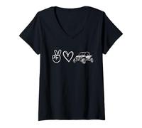 Women's Cute Off Road Side by Side UTV Peace Love Ride SXS Funny V-Neck T-Shirt