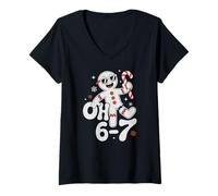 Womens Cute Oh 67 Snap Gingerbread Cookie Meme Gen Alpha Six Seven V-Neck T-Shirt