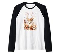 Women's Cute Oh Deer Floral Nature Raglan Baseball Tee