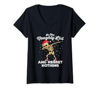 Womens Cute On The Naughty List Regret Nothing Skeleton Dabbing V-Neck T-Shirt