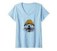 Women's Cute Otter Nature Camping Outdoor Hiking V-Neck T-Shirt