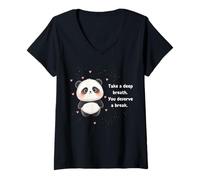 Women's Cute Panda Take a Deep Breath You Deserve a Break V-Neck T-Shirt