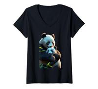 Womens Cute Panda with Baby Panda Funny Unisex Design for Tee V-Neck T-Shirt