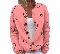 Women's Cute Pattern Printed Button Open Woolen Sweater Cardigans Love Heart Knitted Sweater Tops Trendy Outwear Coat Hell Bunny Plus Size Cardigan (Watermelon Red, XL)