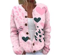 Women's Cute Pattern Printed Button Open Woolen Sweater Cardigans Love Heart Knitted Sweater Tops Trendy Outwear Coat Hell Bunny Plus Size Cardigan (Pink, XL)