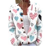 Women's Cute Pattern Printed Button Open Woolen Sweater Cardigans Love Heart Knitted Sweater Tops Trendy Outwear Coat Hell Bunny Plus Size Cardigan (White, M)