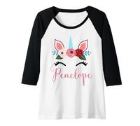 Womens Cute Penelope Magical Floral Unicorn For Girls Raglan Baseball Tee
