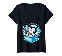 Womens Cute Penguin Bathing In The Tub With Foam V-Neck T-Shirt
