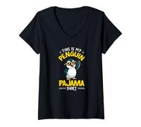 Women's Cute Penguin Lover This is My Penguin Pajama V-Neck T-Shirt
