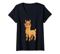 Womens Cute Peruvian Llama Cartoon Peru Alpaca Kids Design V-Neck T-Shirt
