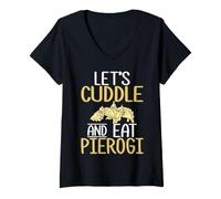 Women's Cute Pierogi Cuddle Polish Food Humor V-Neck T-Shirt