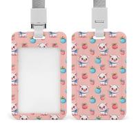 Womens Cute Pink Pig Sliding Badge Holder Detachable Lanyard Vertical Card Case Protector Pouch Hard Plastic ID Card Sleeve for Office Worker Teacher