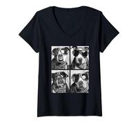 Womens Cute Pit Bulls with Snow Goggles Funny Winter Guardian Dogs V-Neck T-Shirt