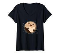 Womens Cute Pluto Planet Hug Astronomy Humor V-Neck T-Shirt