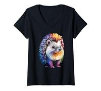 Womens Cute Porcupine Watercolor Graphic Animal Lover Rodent V-Neck T-Shirt