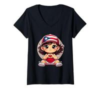 Womens Cute Puerto Rican Girl Heart Symbol Hat V-Neck T-Shirt