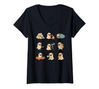 Women's Cute Pug Camping Adventure Canoe Hiking Hotdog V-Neck T-Shirt