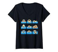 Women's Cute Pug Swimming Pool Summer Dog Lover Fun V-Neck T-Shirt
