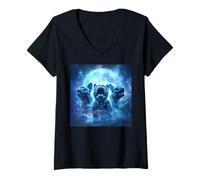 Women's Cute Pugs Howling to The Moon Halloween 90s Gen Y Style V-Neck T-Shirt