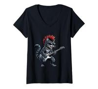 Women's Cute Punk Cat, Rock'n Roll Goth Kitty, Guitar Band Funny V-Neck T-Shirt
