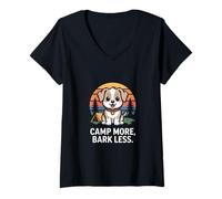 Women's Cute Puppy Camp Scene Camp More Bark Less Camping V-Neck T-Shirt