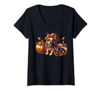 Womens Cute Puppy in French Bulldog Halloween Costume Frenchie Mom V-Neck T-Shirt