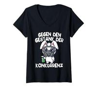 Women's Cute Rabbit in Mask Against Competition Pet Lovers V-Neck T-Shirt