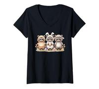 Women's Cute Raccoon Easter and Raccoon Easter Bunny Happy Easter V-Neck T-Shirt