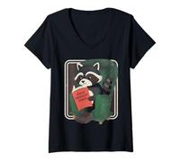 Women's Cute Raccoon Reading How to Manipulate Humans Book Art V-Neck T-Shirt