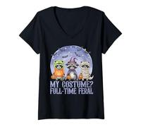 Womens Cute Raccoon Stuffed Animal Feral Halloween Decor Spooky V-Neck T-Shirt