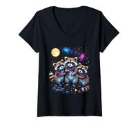 Women's Cute Raccoons in Scarves Under the Moonlight V-Neck T-Shirt