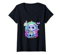 Women's Cute Ramen Noodle Soup Anime Baphomet V-Neck T-Shirt