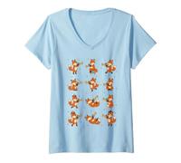 Women's Cute Red Fox Playing Brass Trumpet and Bugle Pattern V-Neck T-Shirt